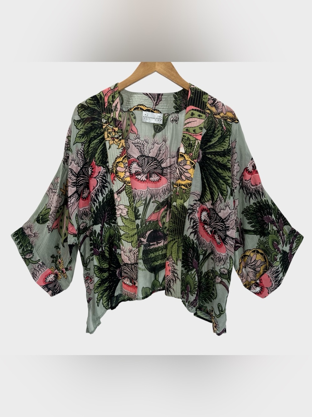 One Hundred Stars Kimono Jacket Floral Open Front Eccentric Blooms Boho Artwear